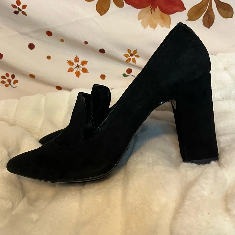 Donald Pliner Womens 9M Heyde Black Suede Block Heel Office Workwear Pumps City